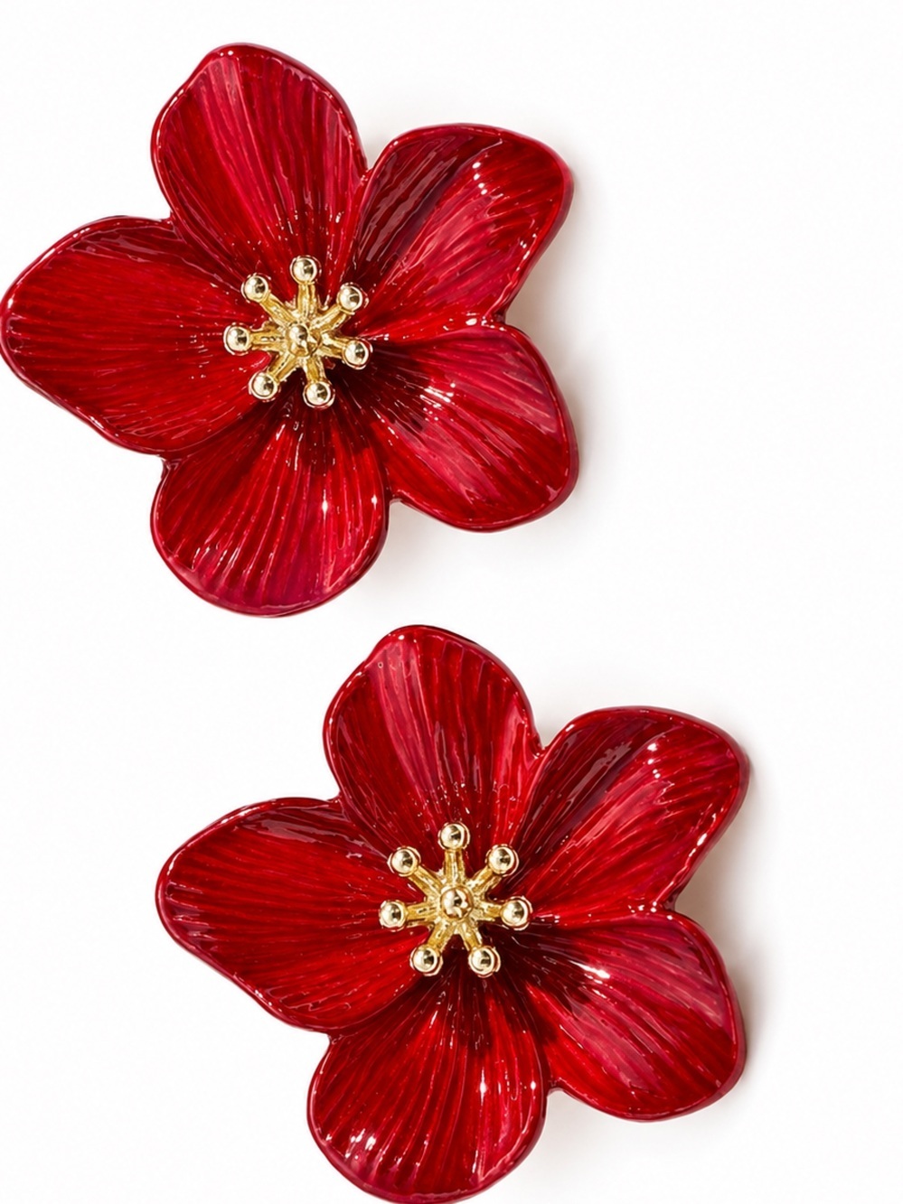 Red Floral Drop Earrings with Gold Centers